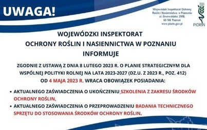 Zdjęcie do Wojew&oacute;dzki Inspektorat Ochrony Roślin i Nasiennictwa w Poznaniu informuje!