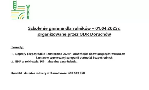 Zdjęcie do Zaproszenie na szkolenie dla rolnik&oacute;w związane z kampanią płatności bezpośrednich 2025