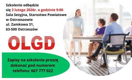 Zdjęcie do Stowarzyszenie OLGD zaprasza na spotkanie informacyjno-szkoleniowe. 